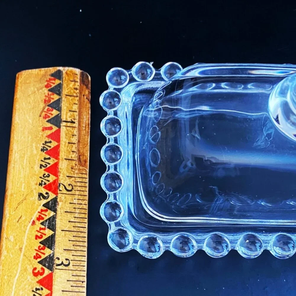 Clear Glass Butter Dish Tiny Candlewick Beaded Very Small - Picture 4 of 4